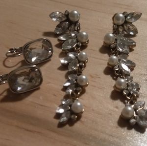 Crystals and pearls earrings. Flowing drop and leaver back crystals.